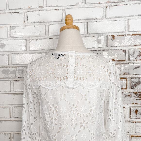 J. Crew White Embroidered Eyelet Lace Bell Sleeves Shift Mini Midi Dress 2 - Picture 4 of 8
